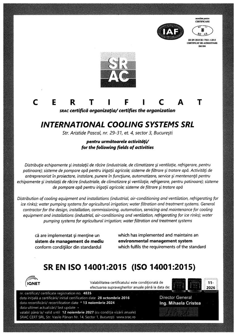 Certificat ISO 14001-2015 Certificat ISO 14001-2015