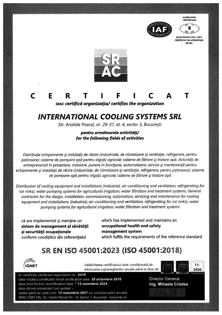 Certificat ISO 45001-2018 Certificat ISO 45001-2018
